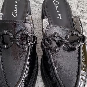 Black leather loafers